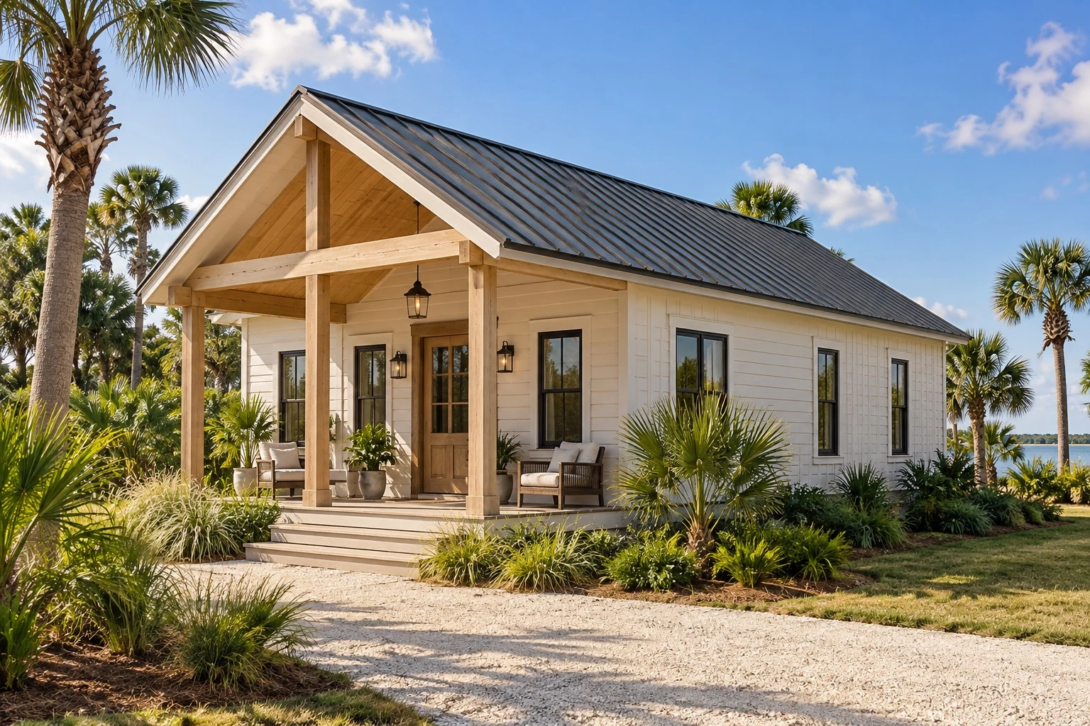 Concept illustration of a small Florida cottage with a covered porch